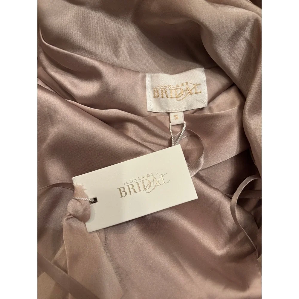 JLUXLABEL Down The Aisle Satin Maxi Dress Taupe Cowl Neck Floral Open Back Small - Picture 6 of 9